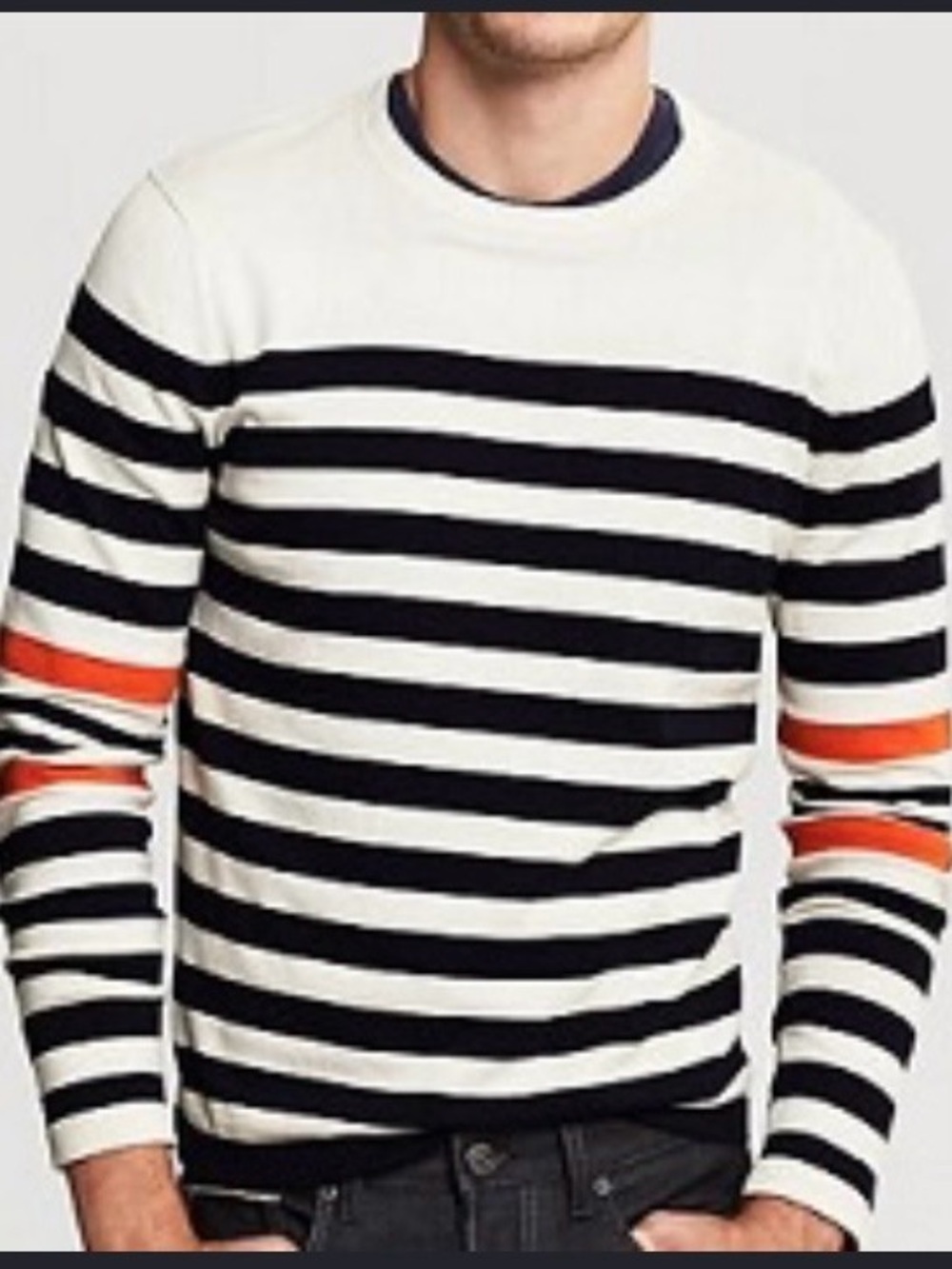 Banana Republic Men’s 100% Cotton Striped Crewneck Sweater Navy Cream Orange M